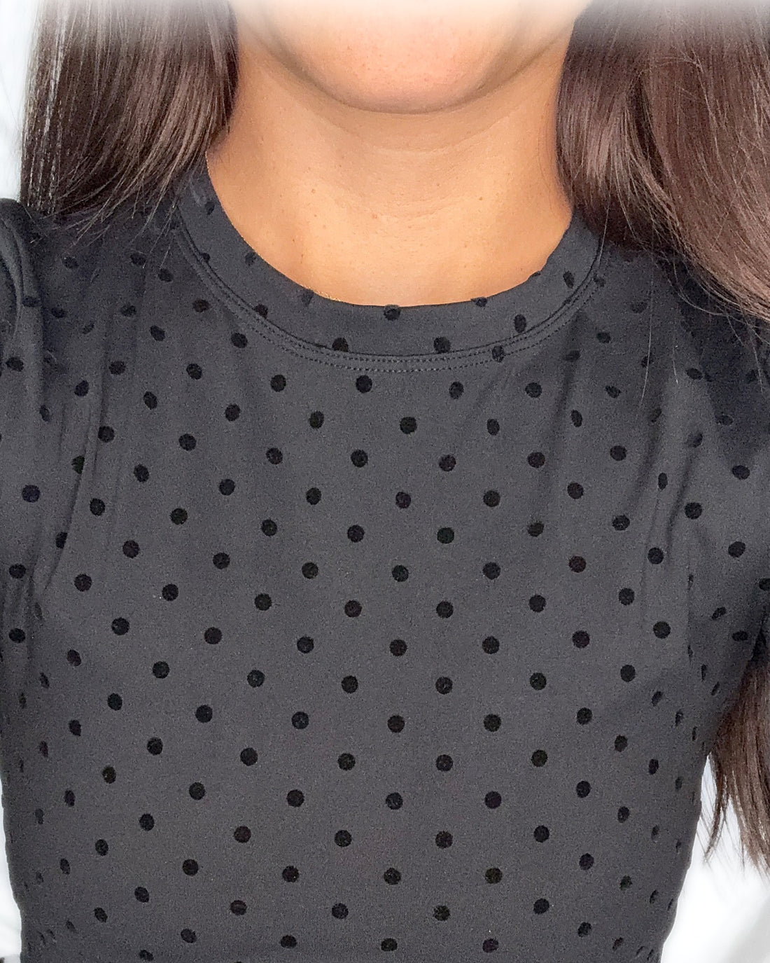 Black PolkaDot CoreSupport fabric close-up showing flocked polkadots
