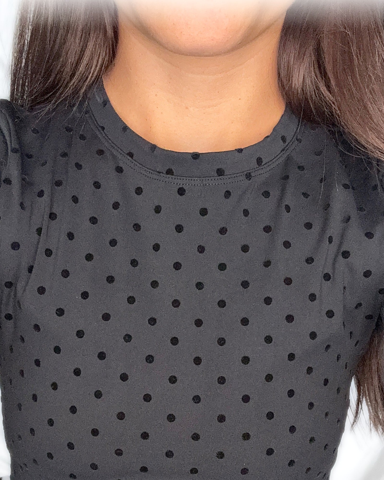 Black PolkaDot CoreSupport fabric close-up showing flocked polkadots