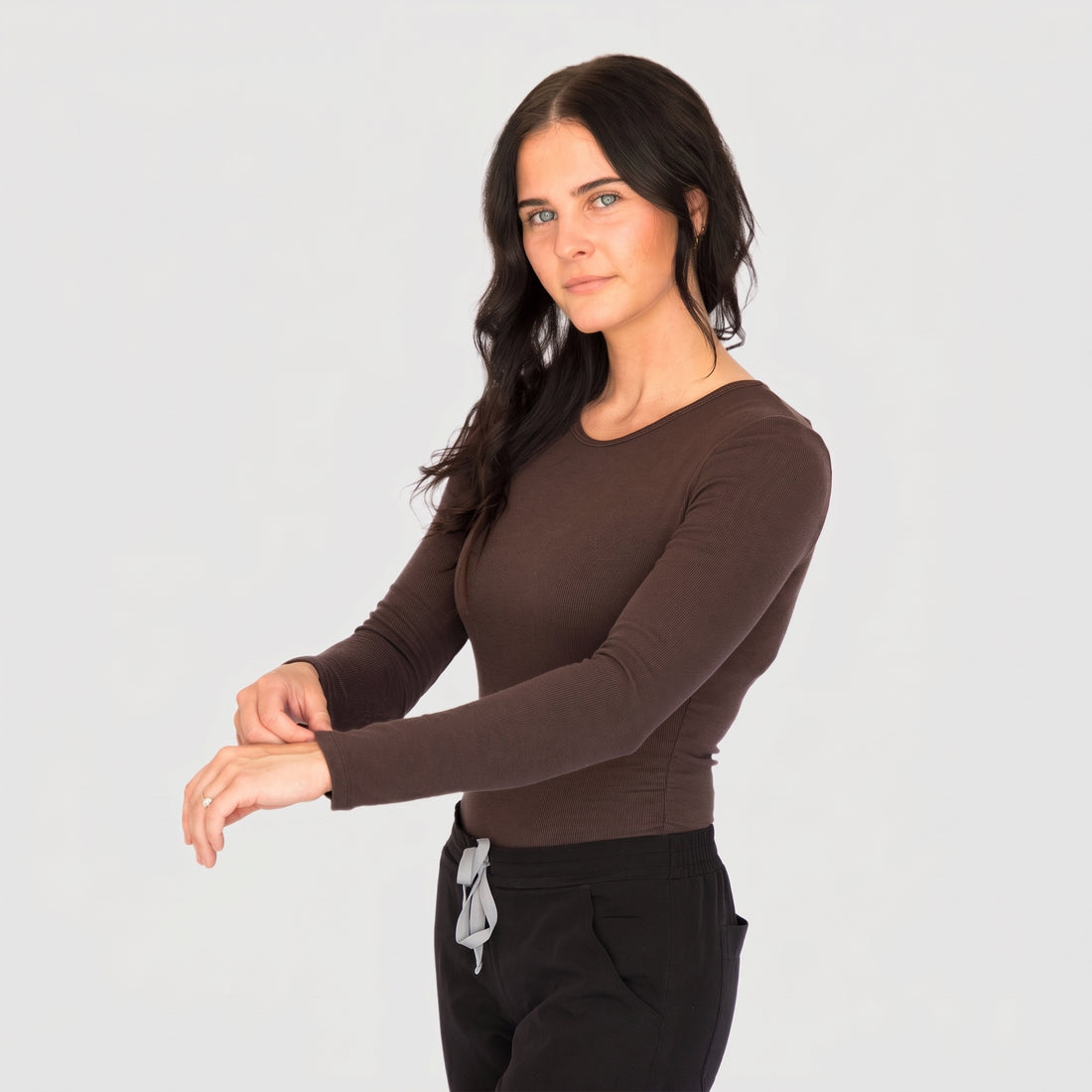 AeroKnit Seamless Underscrub for Nurses — Long Sleeve, Espresso