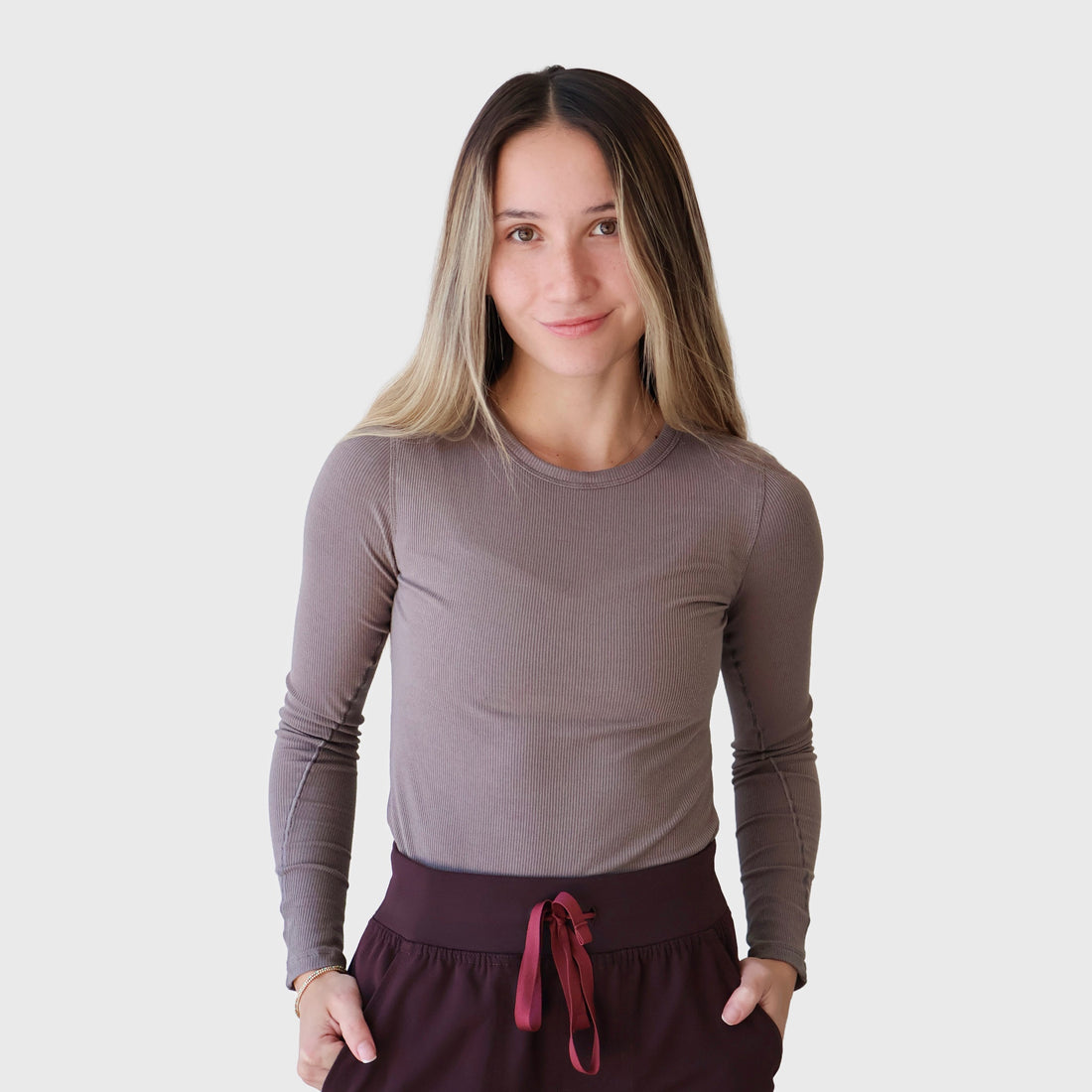 AeroKnit 2.0 Long Sleeve Underscrub in Taupe, front view