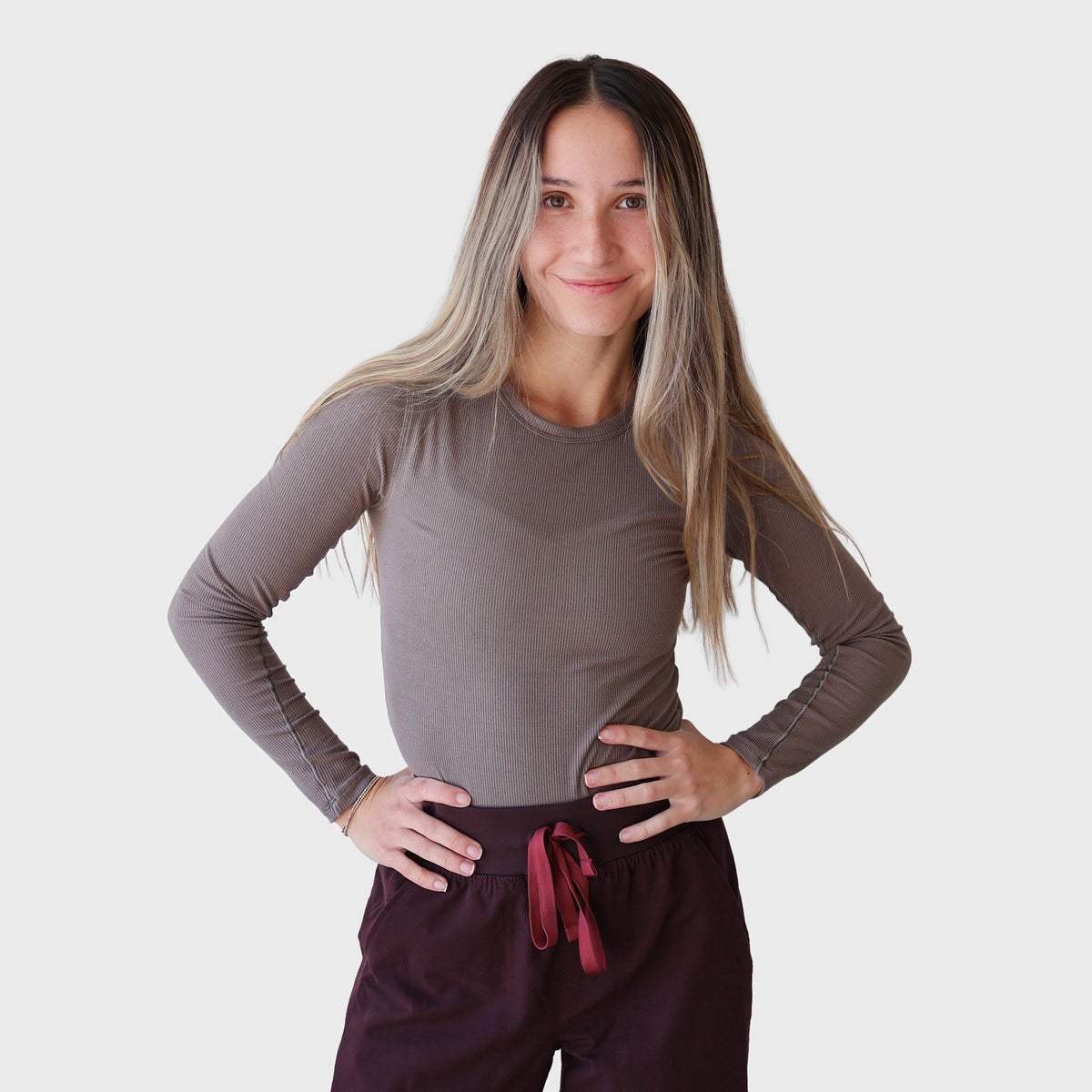 AeroKnit 2.0 Long Sleeve Underscrub in Taupe, close-up