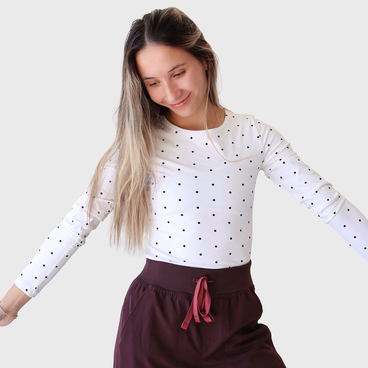 White PolkaDot FlexForm Compression Underscrub, front view