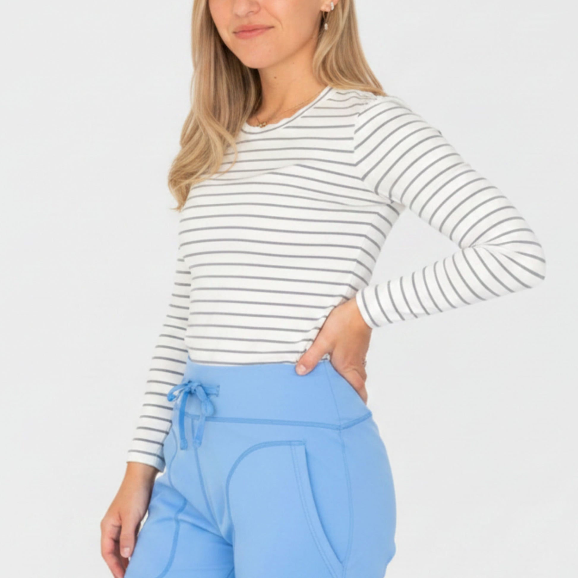 Striped FlexForm underscrub stripe and fabric detail, front close-up