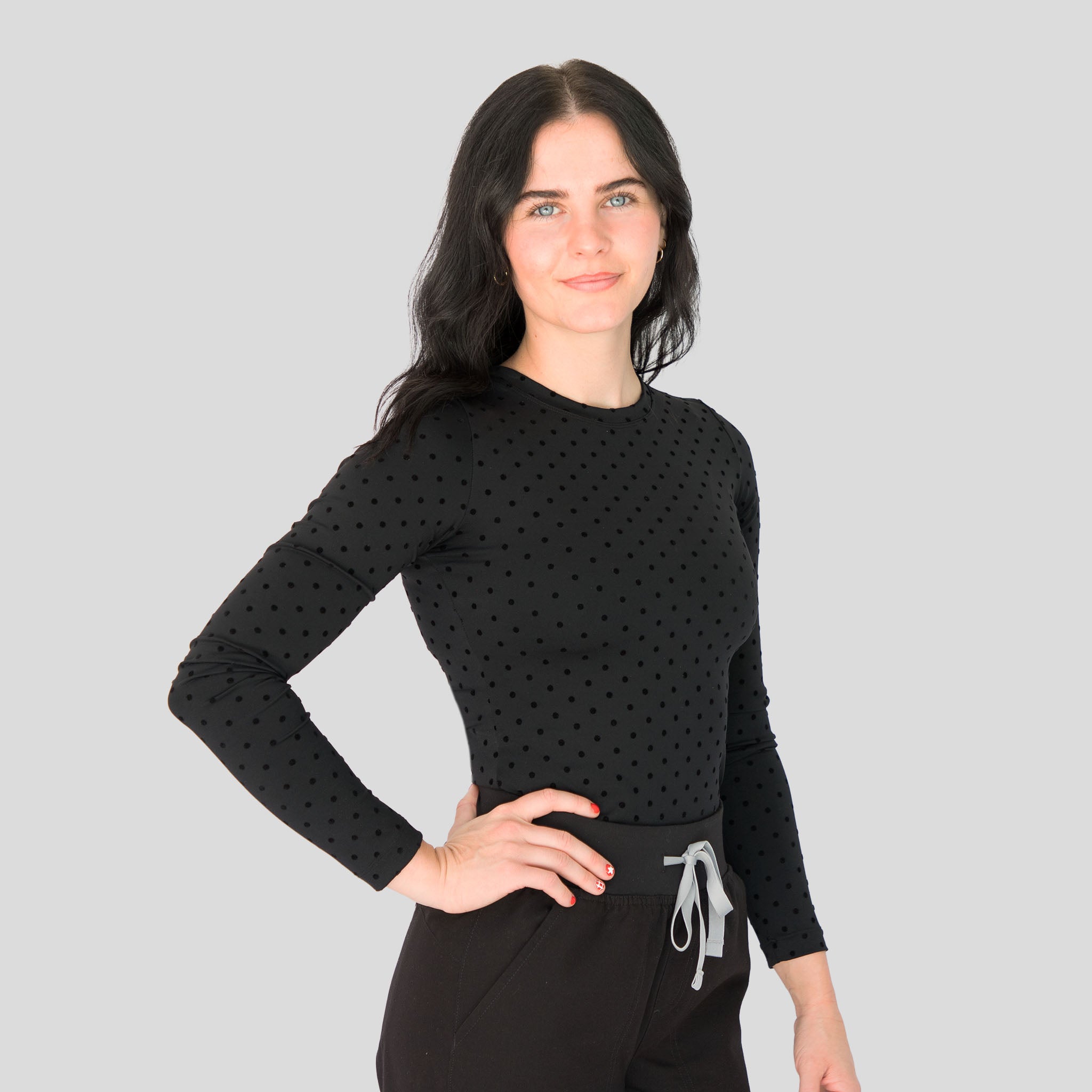 Black PolkaDot CoreSupport underscrub, on model