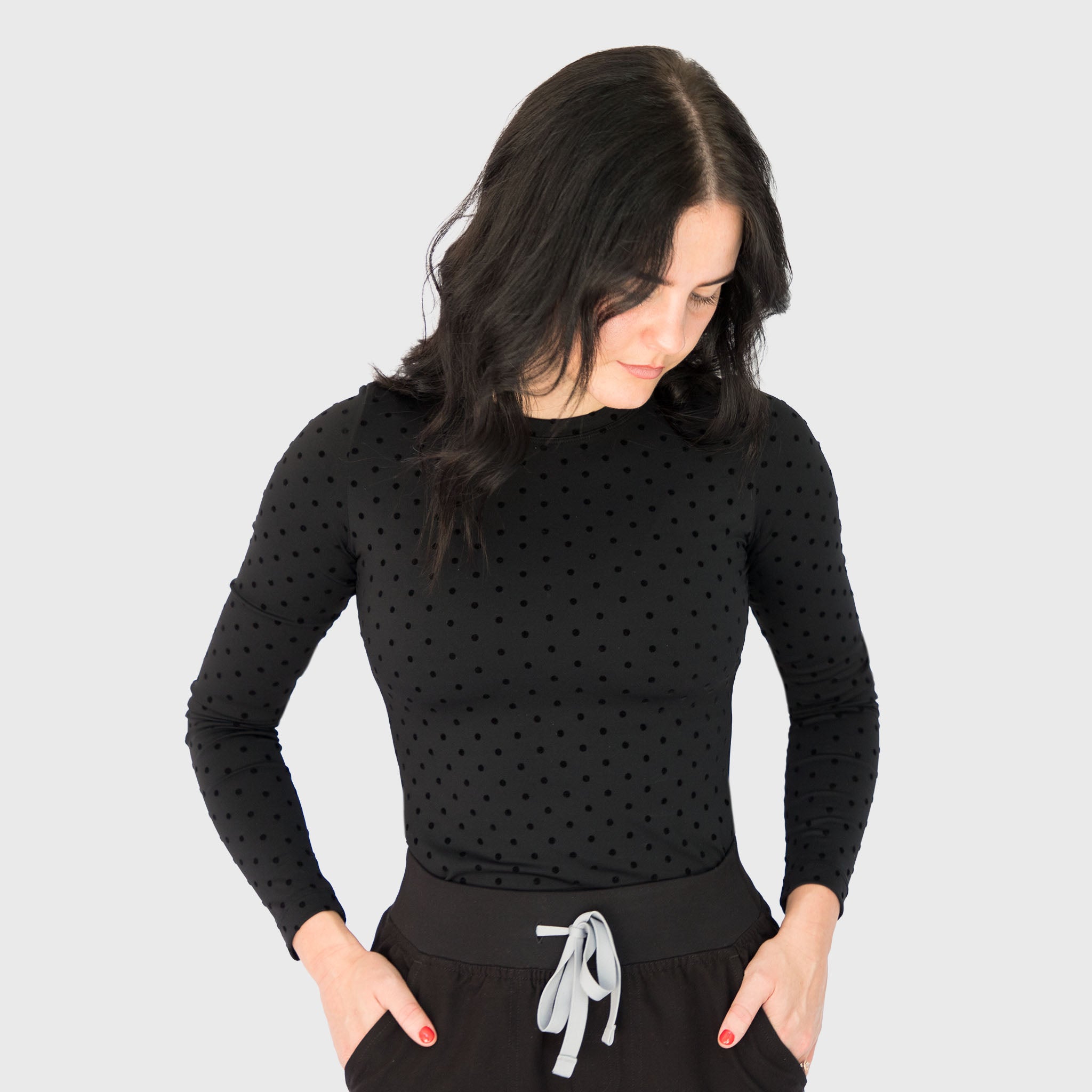 Black PolkaDot CoreSupport underscrub, on model
