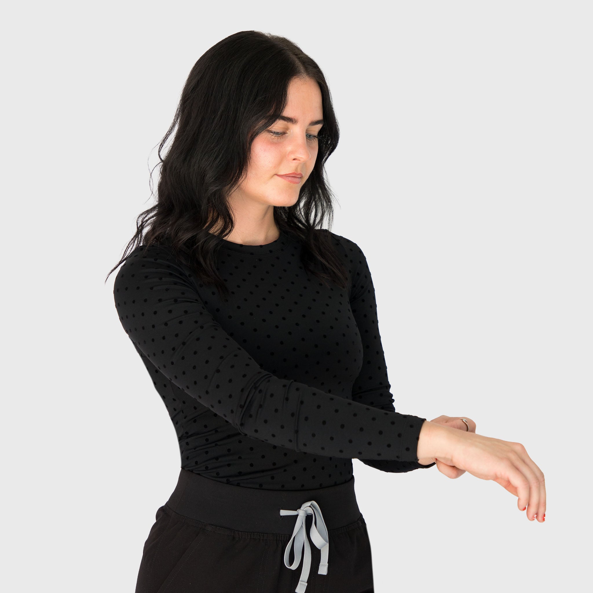 Black PolkaDot CoreSupport underscrub, on model