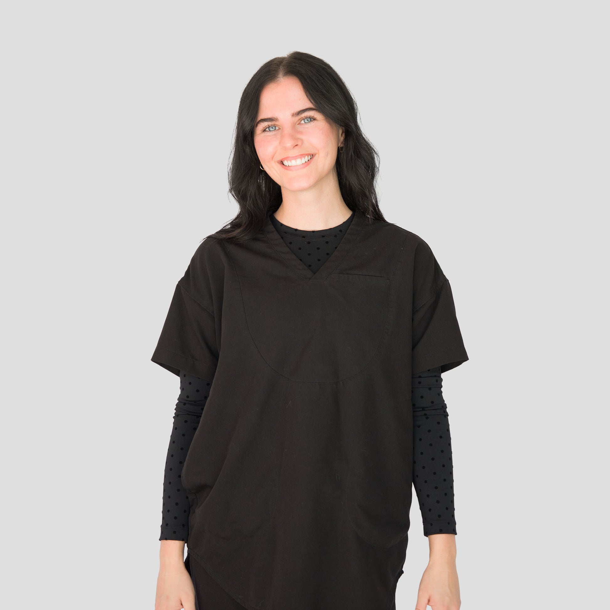 Black PolkaDot CoreSupport underscrub, on model
