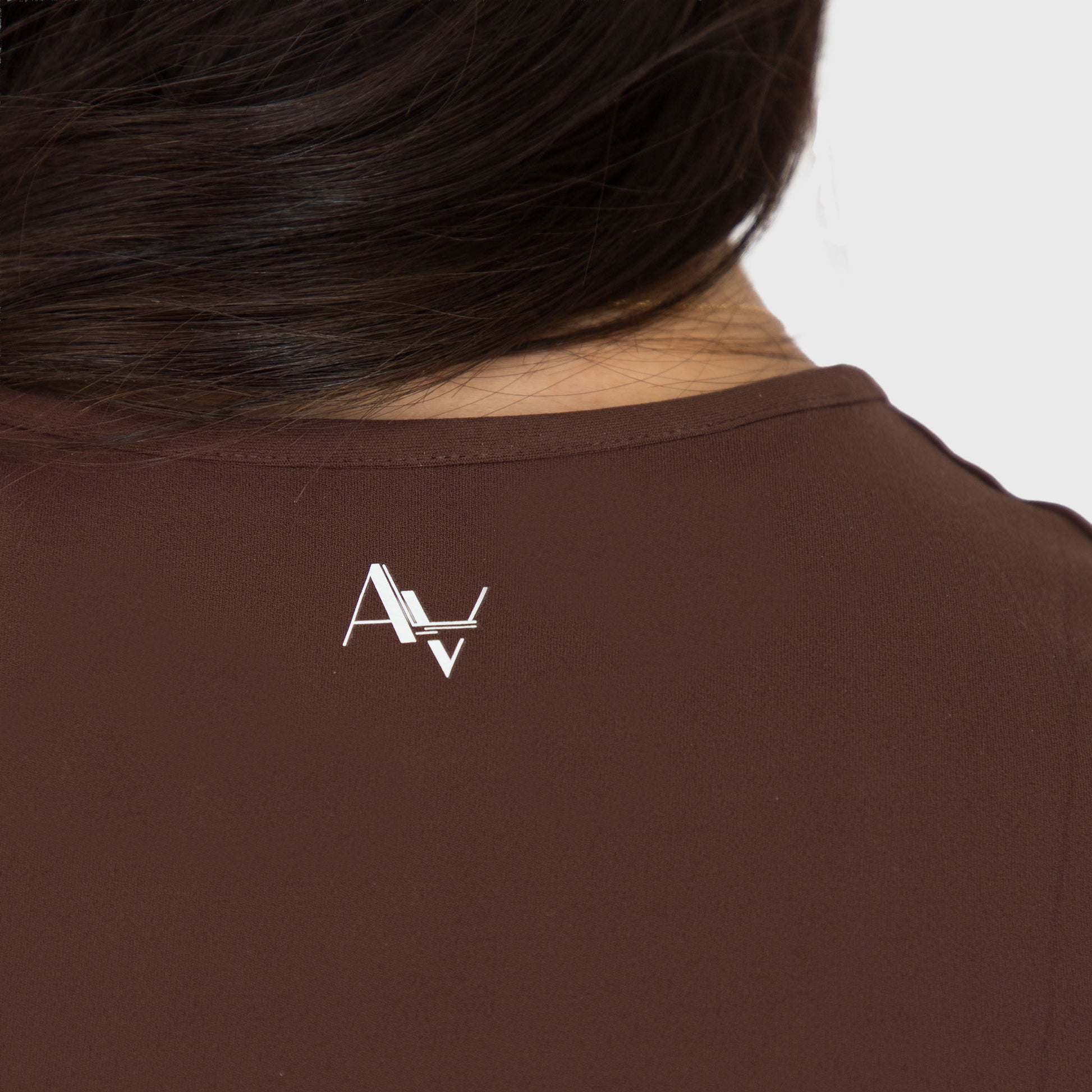 CloudSoft Short Sleeve underscrub in Espresso, on model