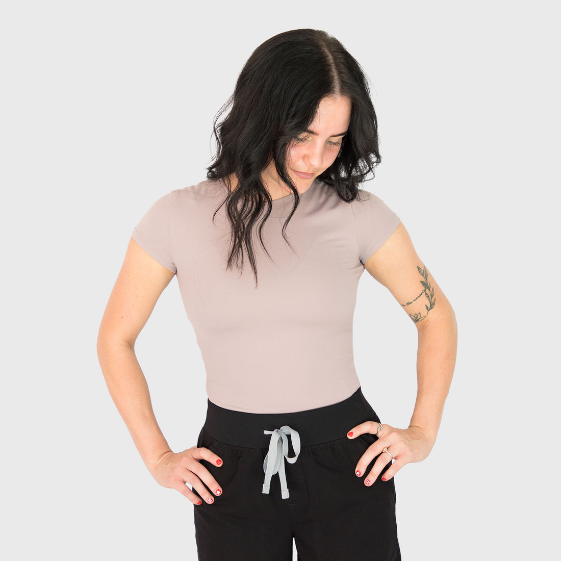 CloudSoft Short Sleeve underscrub in Lilac, on model