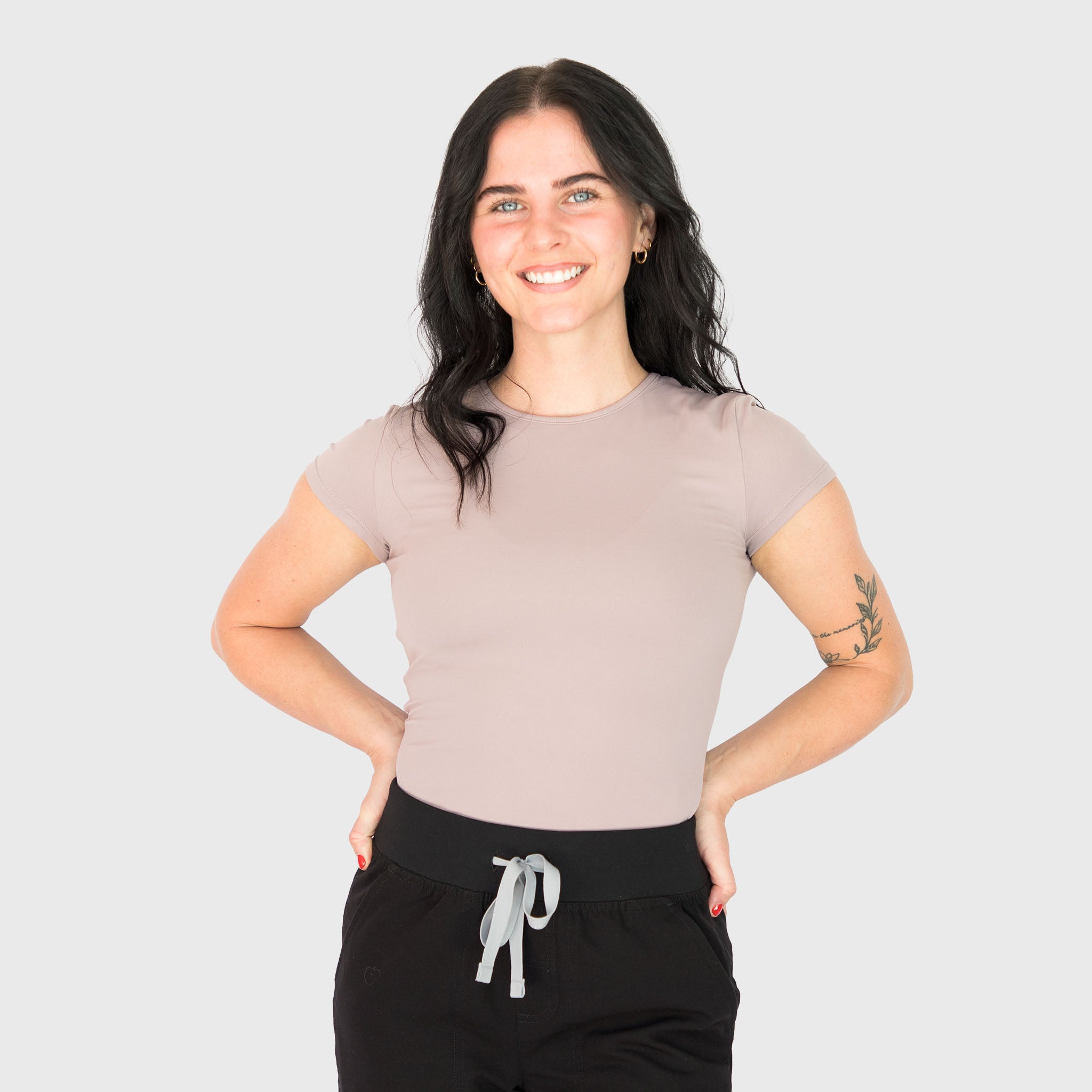 CloudSoft Short Sleeve underscrub in Lilac, on model