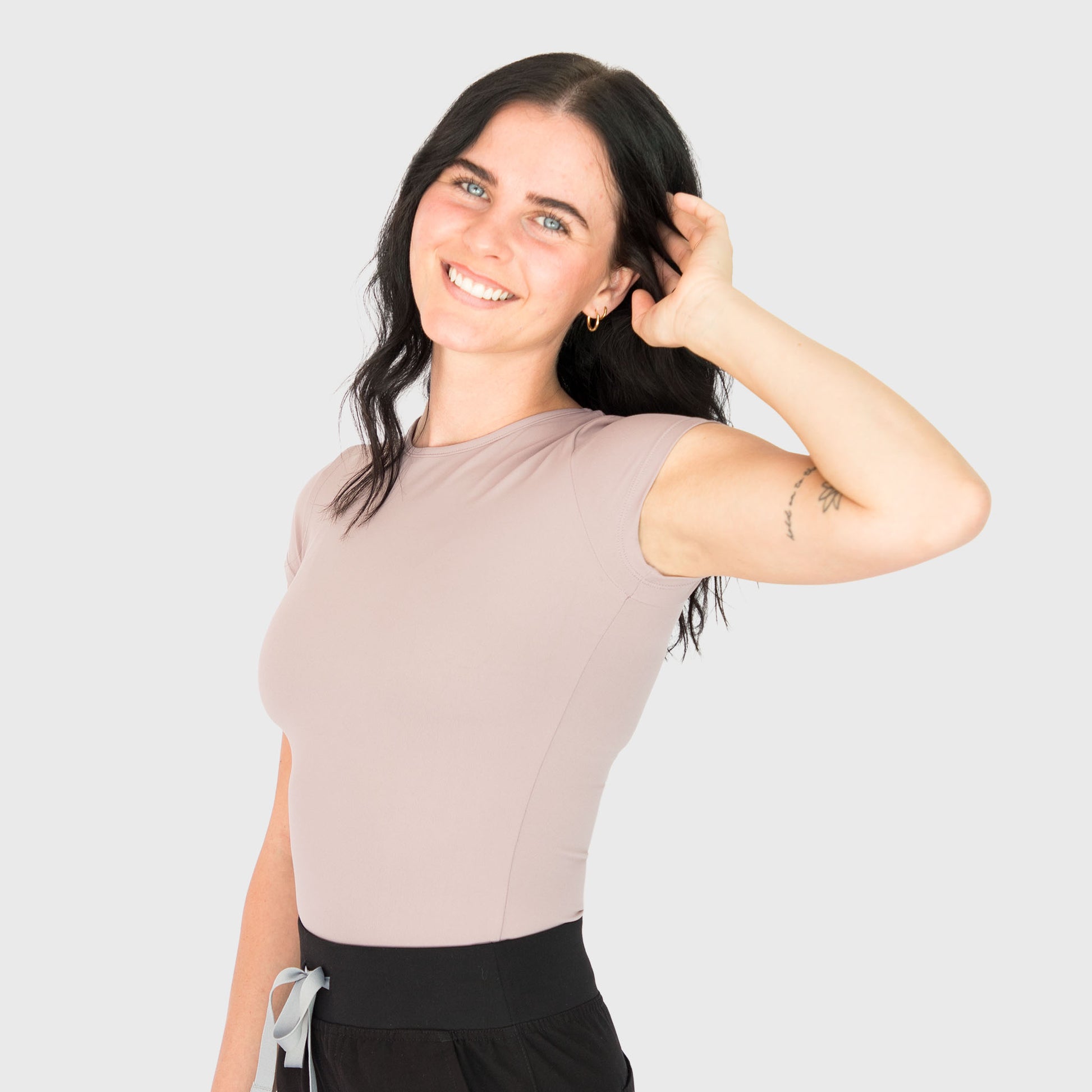 CloudSoft Short Sleeve underscrub in Lilac, on model